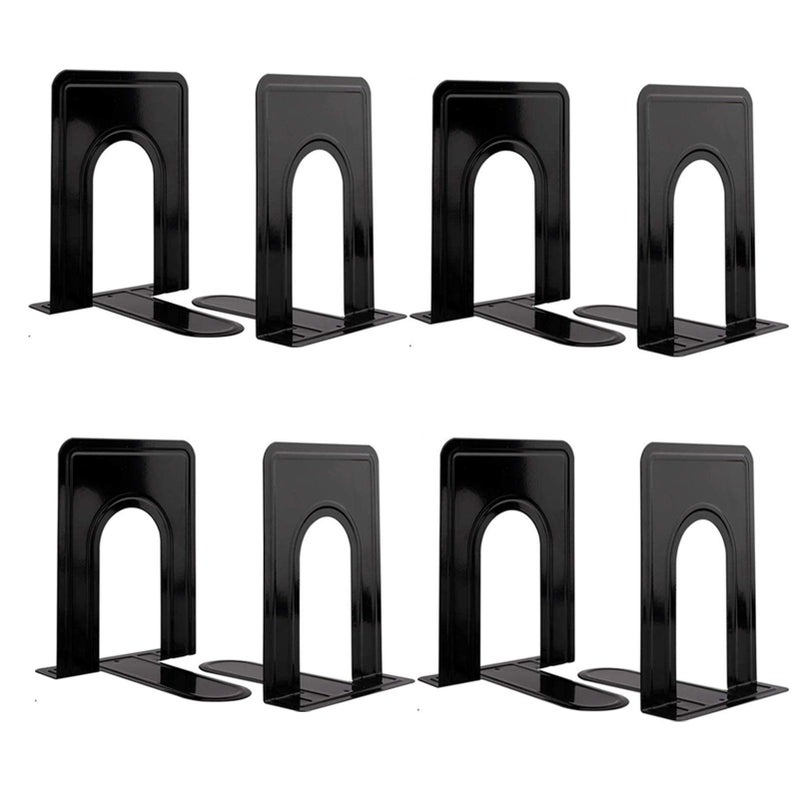COLOGO Metal Book Ends for Shelves, Book Shelf Holder Home Decorative, Book Ends for Heavy Books/Movies/CDs, Black 6.5 x 5 x 5.7 in, 4 Pair/ 8 Piece - Image 1